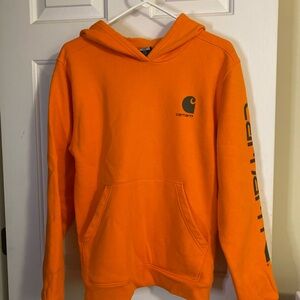 Use fiber, orange Carhart hoodie sweatshirt
